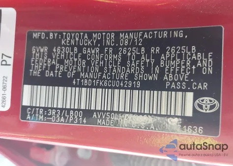 2012 Toyota Camry Hybrid Xle from USA, damaged, VIN 4T1BD1FK6CU042919